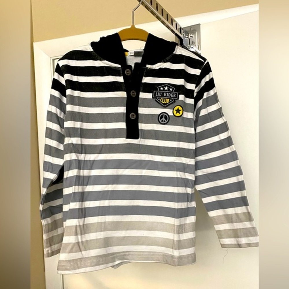 Petit Lem Long Sleeve Striped Shirt with Hood